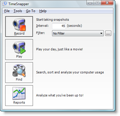 TimeSnapper Main Window