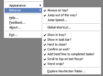 settings let you can control the way NextAction behaves