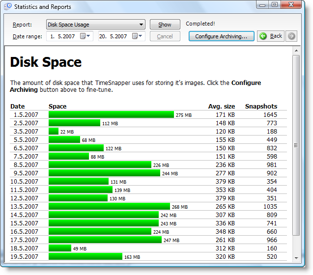 Disk space usage report