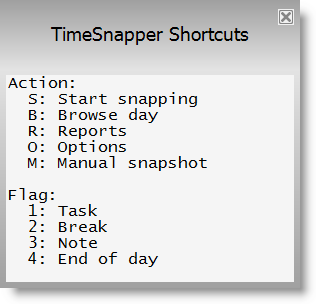 TimeSnapper Shortcuts Menu